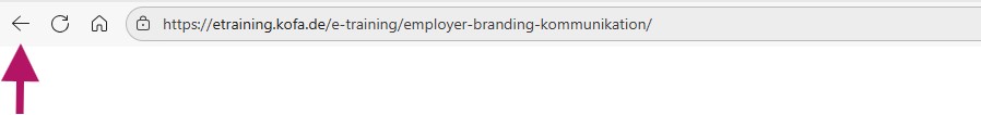 Die Steuerungsleiste eines Browsers, ein Pfeil zeigt auf den Zurück-Button.