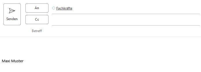 Die Eingabefelder eines E-Mail-Programms, ein Pfeil zeigt auf das Textfeld.