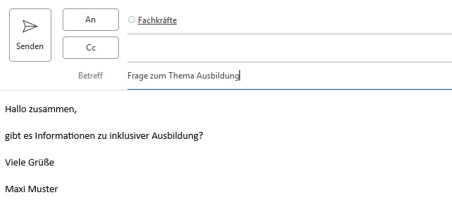 Die Eingabefelder eines E-Mail-Programms, ein Pfeil zeigt auf den Senden-Button.