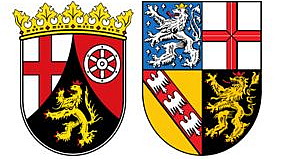 Zu sehen sind die Wappen von Rheinland-Pfalz und Saarland